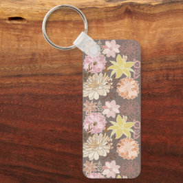 Rustieke Boho Asfalt Bloemmotief  Sleutelhanger