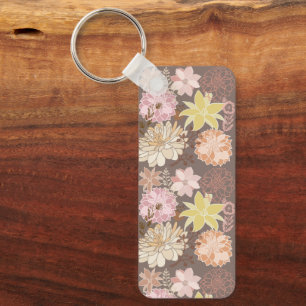 Rustieke Boho Asfalt Bloemmotief  Sleutelhanger