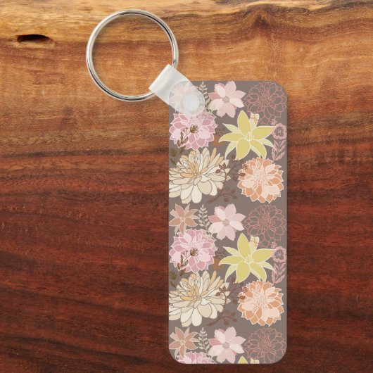 Rustieke Boho Asfalt Bloemmotief Sleutelhanger (Voorkant)