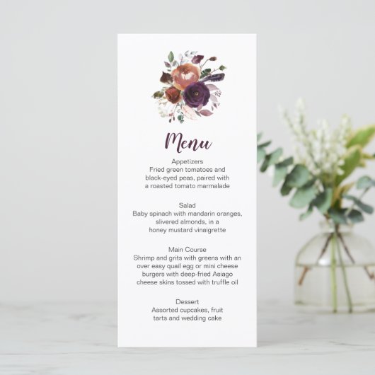 Rustieke Boho Aubergine Paarse Butter Rum Menu Kaa (Staand voorkant)