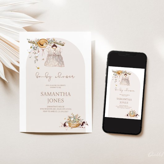 Rustieke Boho Baby shower Invitation Kaart