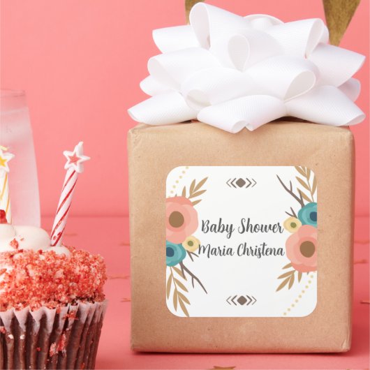 Rustieke Boho Baby Shower Vierkante Sticker (Feest)