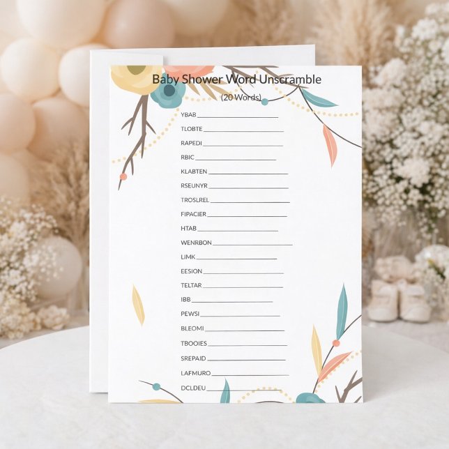 Rustieke Boho Baby Shower Woord Ontcijferen (Creator heeft geüpload)
