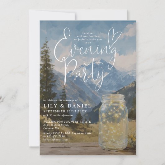 Rustieke Boho Berg Mason Jar Avondfeest Kaart (Voorkant)