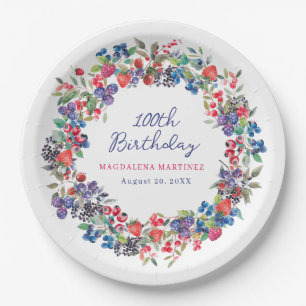 Rustieke Boho Berry Zomer 100th Verjaardag Custom Papieren Bordje