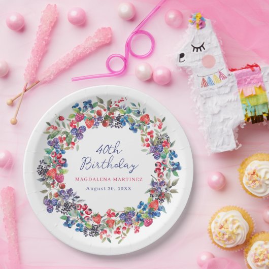 Rustieke Boho Berry Zomer 40e Verjaardag Custom Papieren Bordje (Feest)