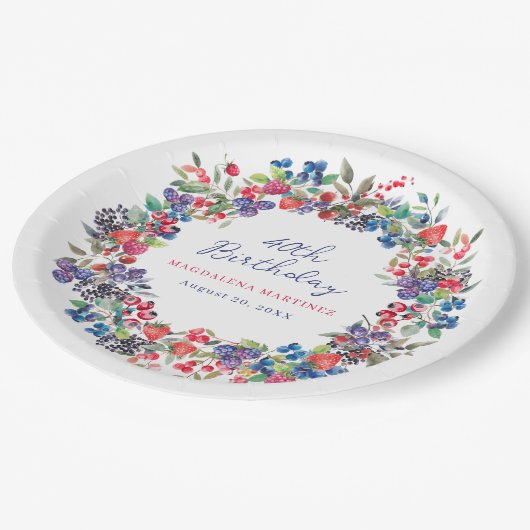 Rustieke Boho Berry Zomer 40e Verjaardag Custom Papieren Bordje (Gekanteld)