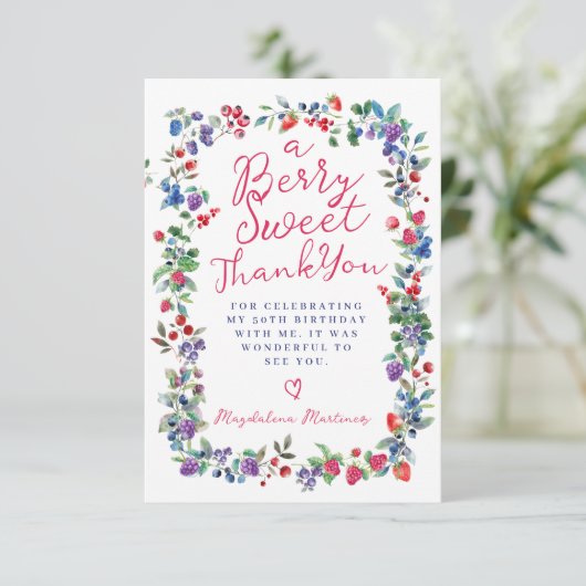 Rustieke Boho Berry Zomer 50e Verjaardag Flat Bedankkaart (Staand voorkant)