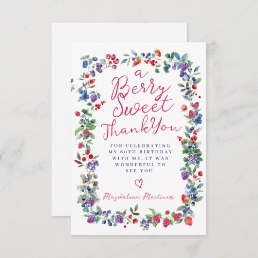 Rustieke Boho Berry Zomer 60e Verjaardag Flat Bedankkaart (Voorkant / Achterkant)