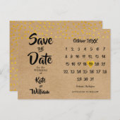 Rustieke Boho Bewaar De Datum Gouden Hart Kalender Aankondigingskaart (Voorkant / Achterkant)