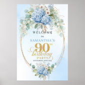 Rustieke Boho Blauwe Hydrangea's 90e verjaardag we Poster (Voorkant)
