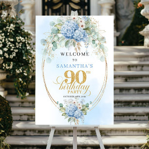 Rustieke Boho Blauwe Hydrangea's 90e verjaardag we Poster