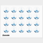 Rustieke Boho Blauwe Waterverf Bergen Bruiloft Ronde Sticker (Vel)