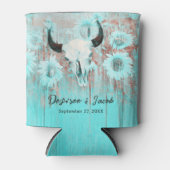 Rustieke Boho Blauwgroen Westerne Zonnebloemen Bul Blikjeskoeler (Voorkant)