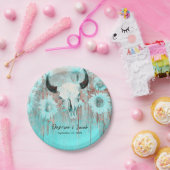 Rustieke Boho Blauwgroen Westerne Zonnebloemen Bul Papieren Bordje (Feest)