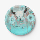 Rustieke Boho Blauwgroen Westerne Zonnebloemen Bul Papieren Bordje (Voorkant)