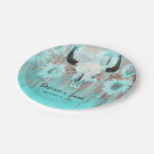 Rustieke Boho Blauwgroen Westerne Zonnebloemen Bul Papieren Bordje (Gekanteld)