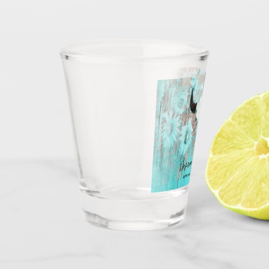 Rustieke Boho Blauwgroen Westerne Zonnebloemen Bul Shot Glas (Links)