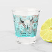 Rustieke Boho Blauwgroen Westerne Zonnebloemen Bul Shot Glas (Voorkant)