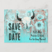 Rustieke Boho Blauwgroen Westerne Zonnebloemen Koe Aankondigingskaart (Voorkant)