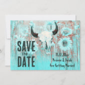 Rustieke Boho Blauwgroen Westerne Zonnebloemen Koe Save The Date (Voorkant)