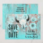 Rustieke Boho Blauwgroen Westerne Zonnebloemen Koe Save The Date (Voorkant / Achterkant)