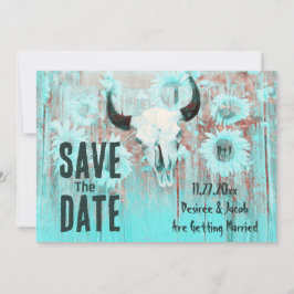 Rustieke Boho Blauwgroen Westerne Zonnebloemen Koe Save The Date