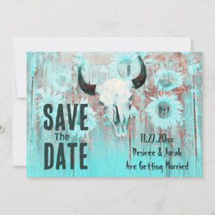 Rustieke Boho Blauwgroen Westerne Zonnebloemen Koe Save The Date