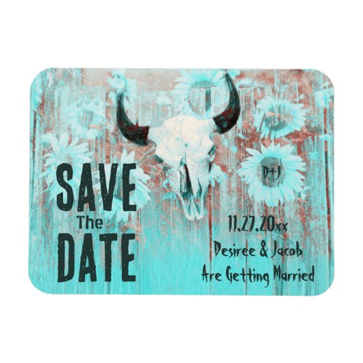 Rustieke Boho Blauwgroen Zonnebloemen Westerne Koe Magneet (Horizontaal)