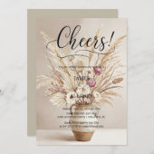 Rustieke Boho Blij Neutral Bloemige Uitnodiging  (Voorkant / Achterkant)