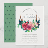 Rustieke Boho Bloem Herten Geweien Bruidsdouche  Bedankkaart (Voorkant / Achterkant)
