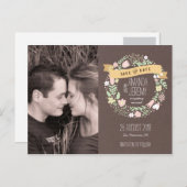 Rustieke Boho Bloem Krans Foto Sla de datum op Aankondigingskaart (Voorkant / Achterkant)