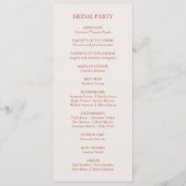 Rustieke Boho Bloem Terracotta Bruin Bruiloft Programmakaart (Achterkant)