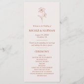 Rustieke Boho Bloem Terracotta Bruin Bruiloft Programmakaart (Voorkant)