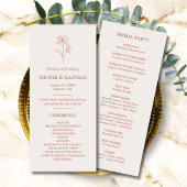 Rustieke Boho Bloem Terracotta Bruin Bruiloft Programmakaart