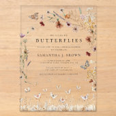 Rustieke Boho Bloem Vlinders Bruidsdiner Acryl Uitnodigingen (Voorkant)