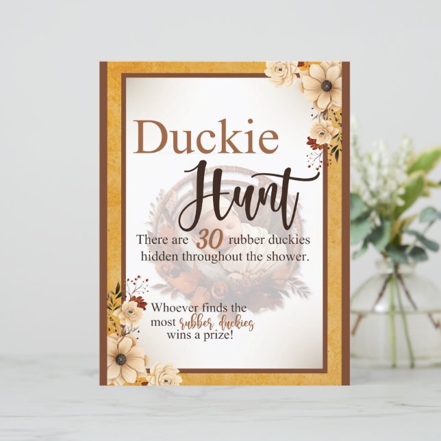 Rustieke Boho Bloemen Baby shower Duck Hunt Spel (Staand voorkant)