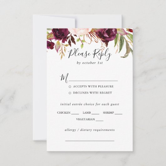Rustieke Boho Bloemen Bruiloft Menu Keuze RSVP (Voorkant)