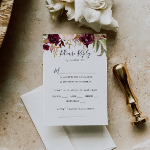 Rustieke Boho Bloemen Bruiloft Menu Keuze RSVP