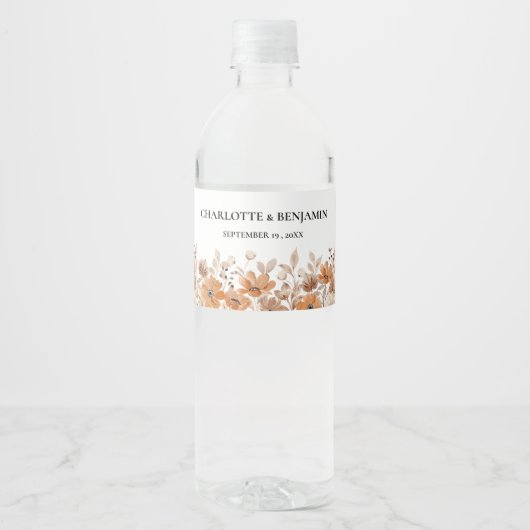 Rustieke Boho Bloemen Bruiloft Waterfles Etiket (Voorkant)