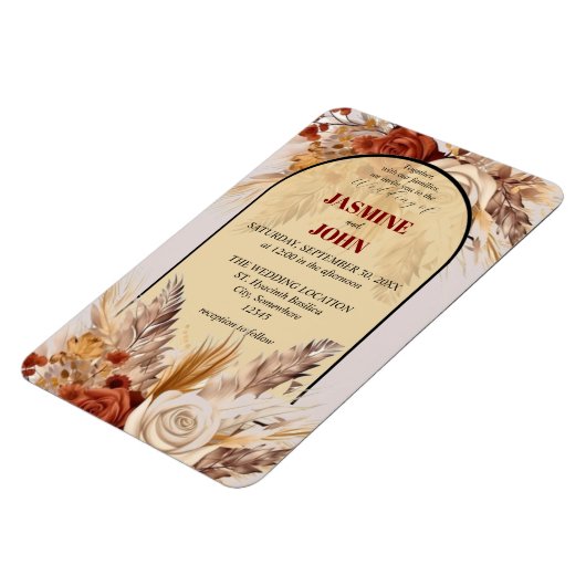 Rustieke Boho Bloemen Herfst Huwelijksuitnodiging Magneet (Linkerzijde)