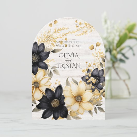 Rustieke Boho Bloemen Hout bruiloft Kaart (Staand voorkant)