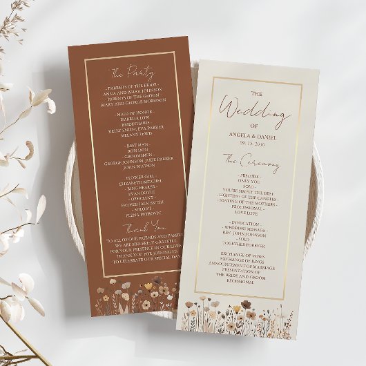 Rustieke Boho Bloemen Huwelijksprogramma Programmakaart