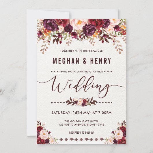 Rustieke Boho Bloemen Huwelijksuitnodiging Shabby Kaart (Voorkant)