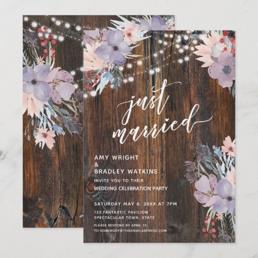 Rustieke Boho Bloemen & Lichten Net Getrouwd Kaart (Voorkant / Achterkant)
