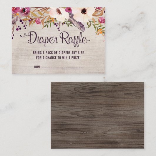 Rustieke Boho Bloemen Luier Raffle Kaart Tribal Ba (Voorkant / Achterkant)