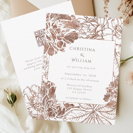 Rustieke Boho Bloemen Mocha Bruin Huwelijk QR Code Kaart