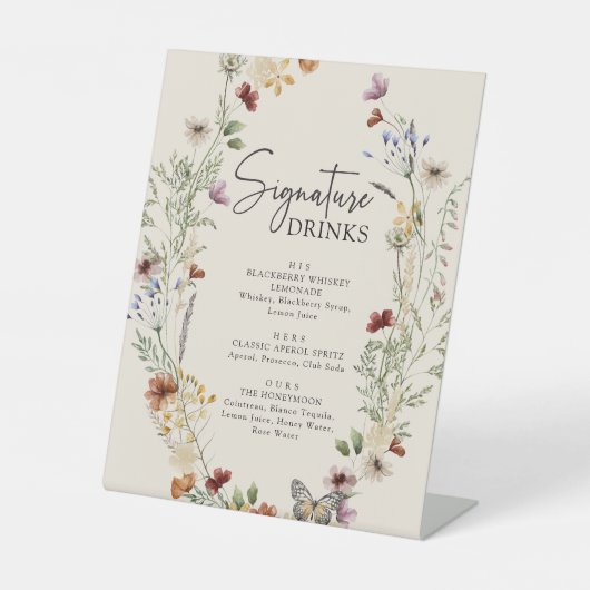 Rustieke Boho Bloemen Signature Drinken Reclamebord Met Voetstuk (Voorkant)
