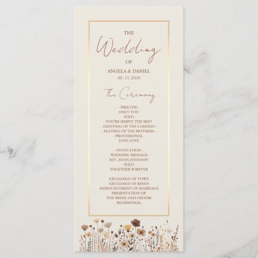 Rustieke Boho Bloemen Trouwprogramma Programmakaart (Voorkant)