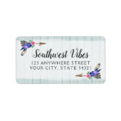 Rustieke Boho Bloemen & Veren Pijl Waterverf Hout Etiket (Voorkant)